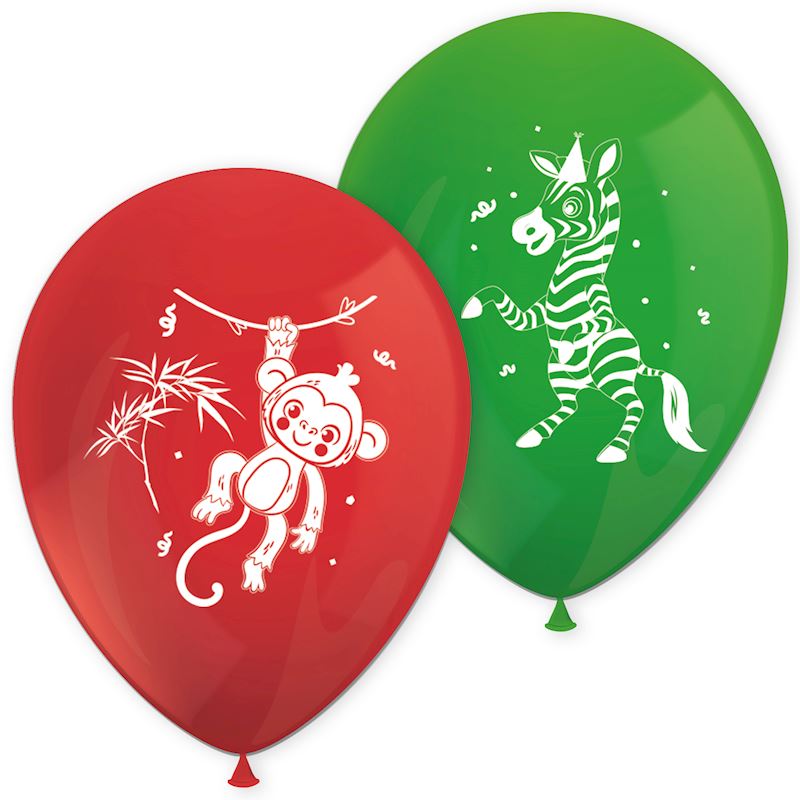 Gummiballone Jungle Balloons 8 Stk. Latex grün & rot sort.