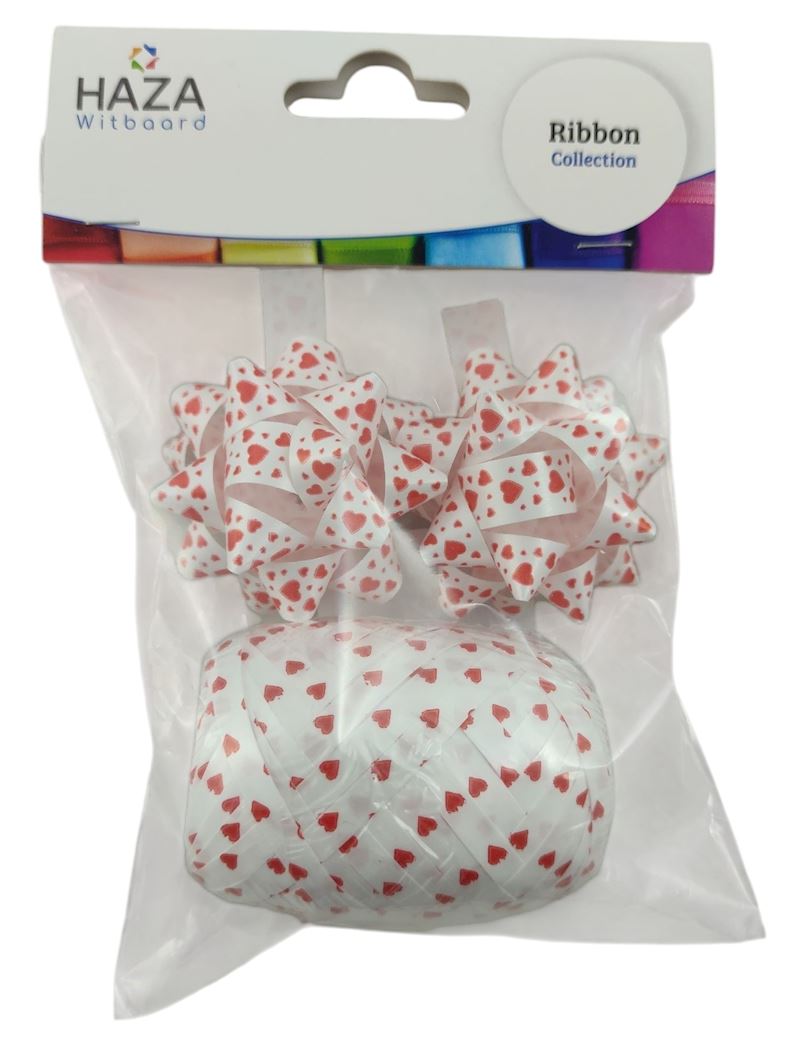 Polyband Geschenk Set, weiss mit Herzen, 1 Rolle und
