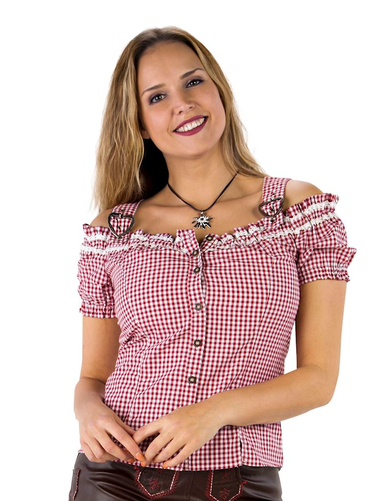 Trachtenbluse rot/weiss Grösse 42 55% BW 45% Polyester