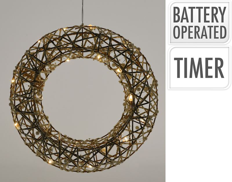 Kranz gold 30cm mit 20 LED warmweiss, mit Timer