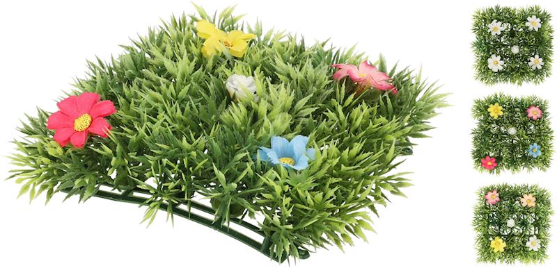 Grasmatte 10x10 cm mit Blumen 3 sort.