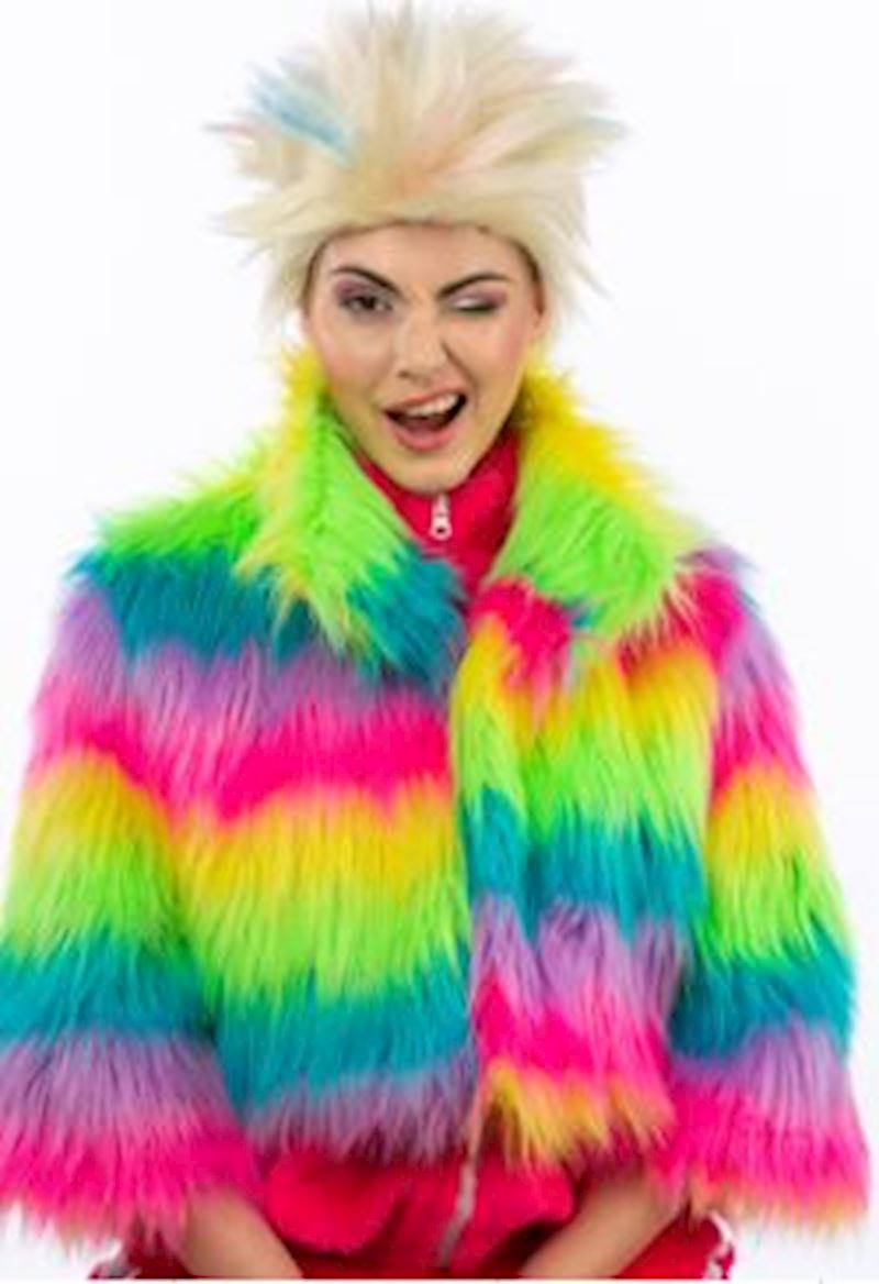 Plüschjacke langes Flor multicolor Grösse L/XL