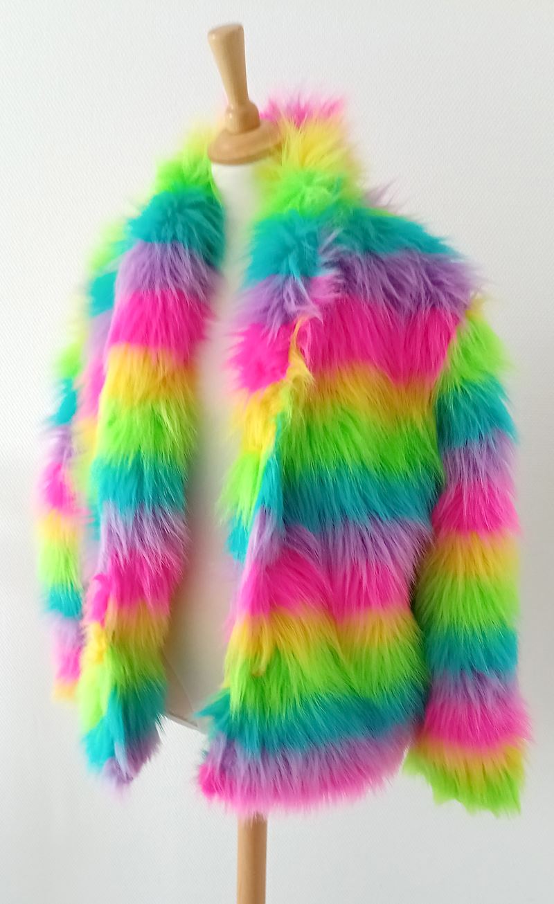 Plüschjacke lang, langes Flor multicolor Grösse S/M