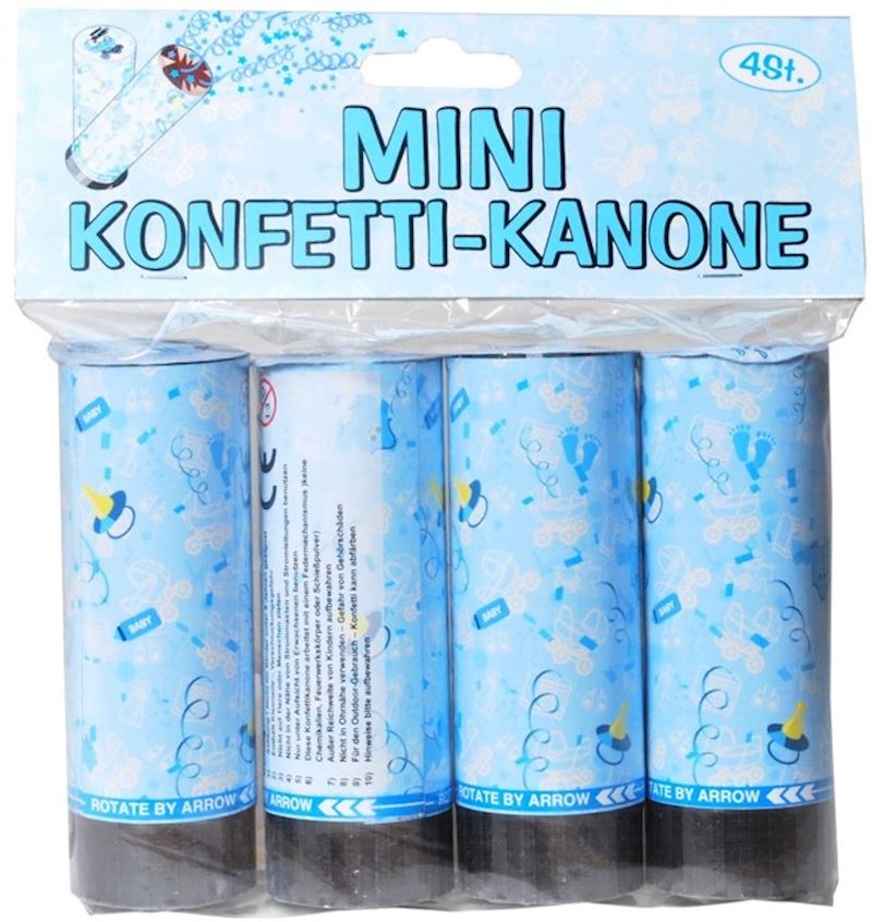 Konfetti Kanone 4 Stk. Mini Zur Geburt blau