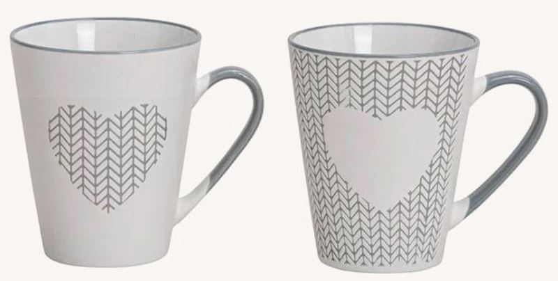 Tasse en céramique avec coeur grise, blanc 2 ass. 250ml