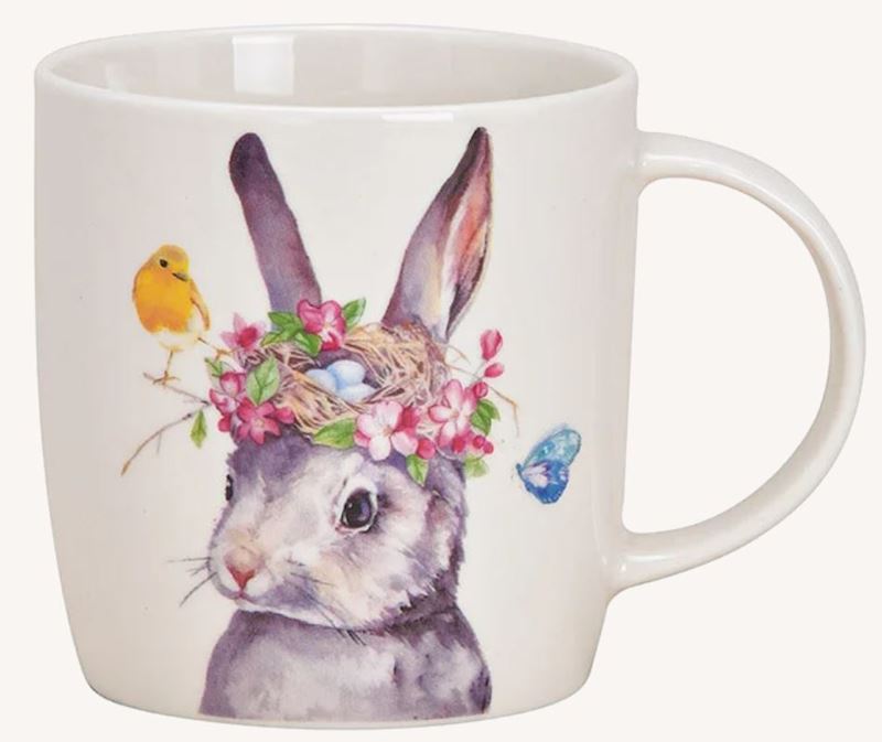 Porzellan Tasse weiss mit Hase Dekor 300 ml, 12x9x8 cm