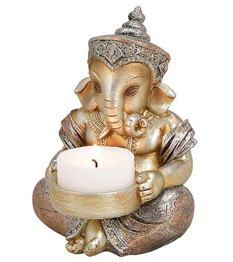 Ganesha Elefantengott Teelichthalter Poly 8x11x8 cm