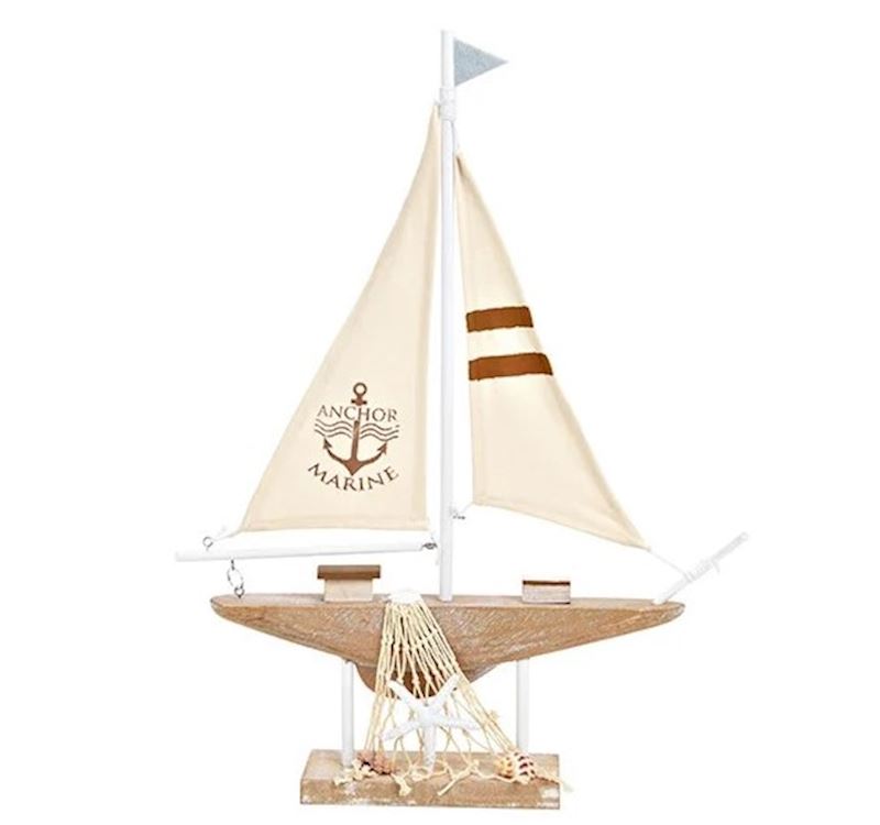 Segelboot aus Holz Leinen Natur 35x48x6 cm