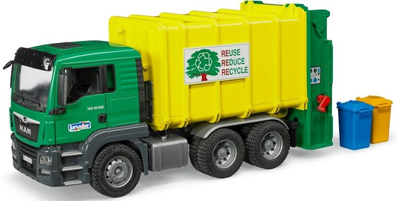 BRUDER MAN TGS vert/jaune Camion de déchets