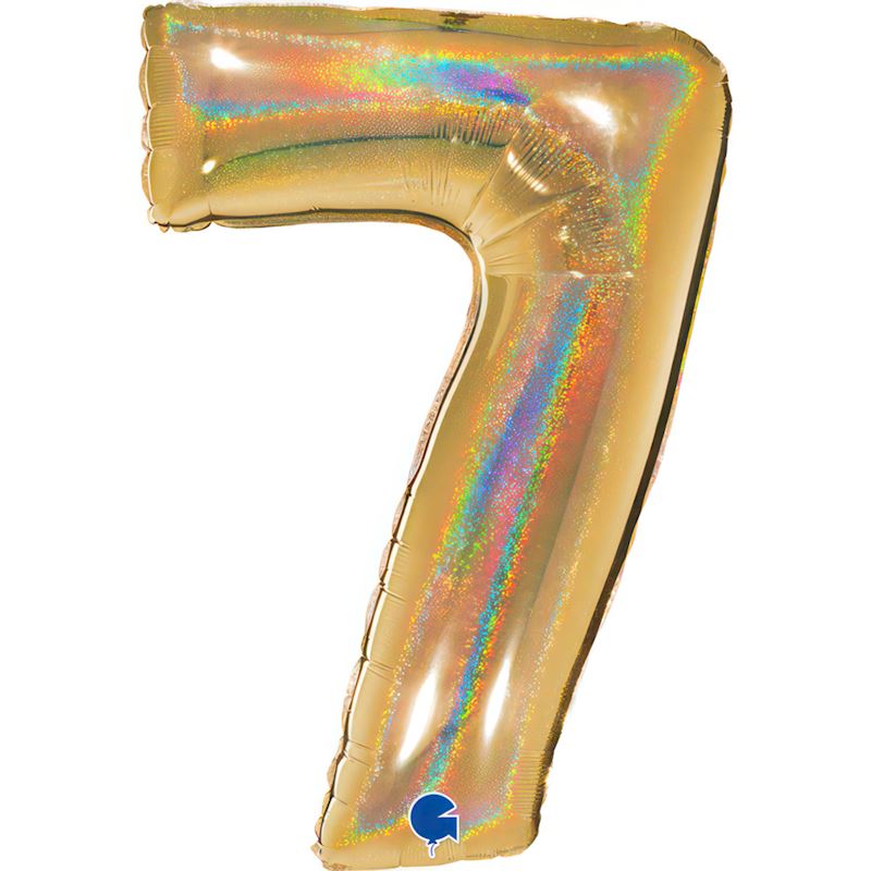 Ballon alum. Numéro 7 en or 102 cm, holographique