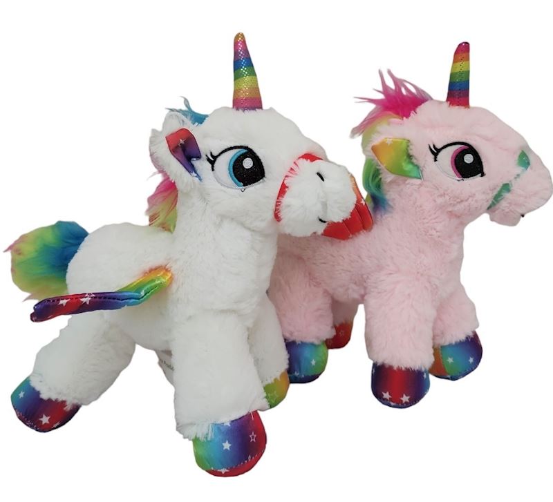 Peluche Licorne debout 25 cm 2 asst. rose et blanc