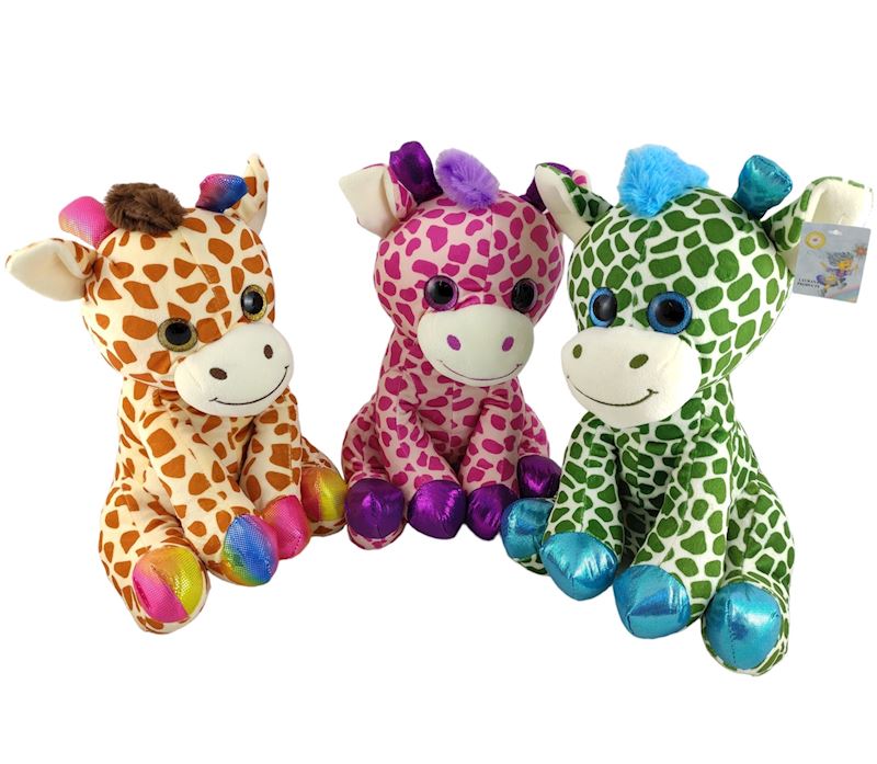 Peluche girafe 35 cm 3 couleurs ass.