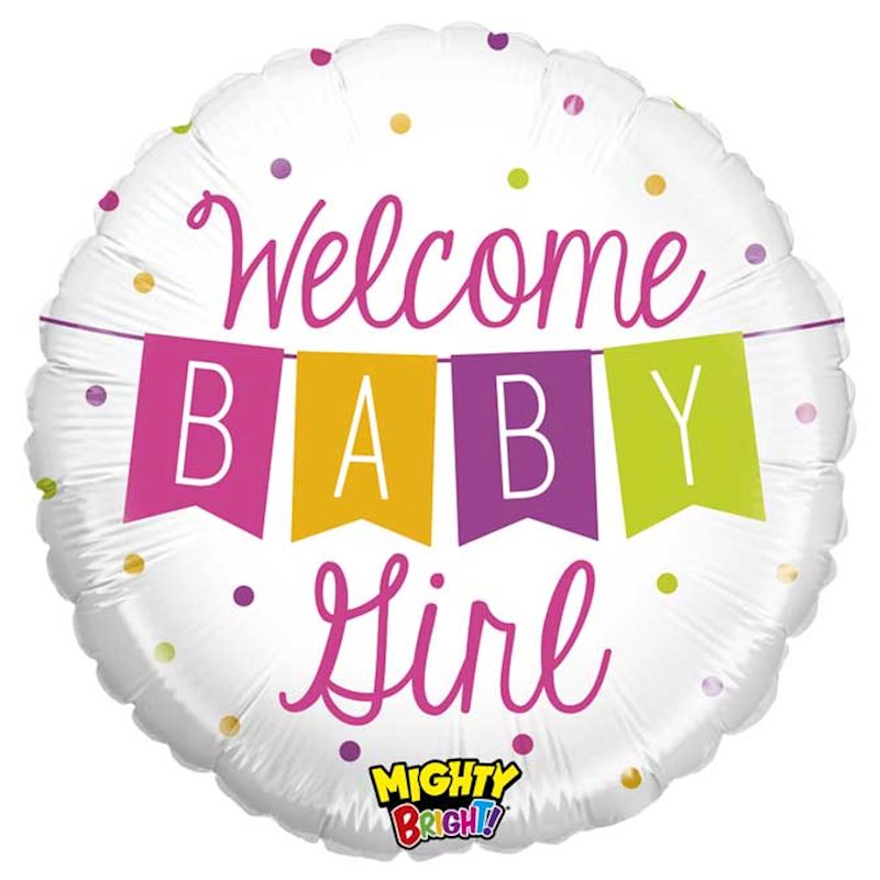 Folienballon Welcome Baby Girl, 53cm, im Beutel