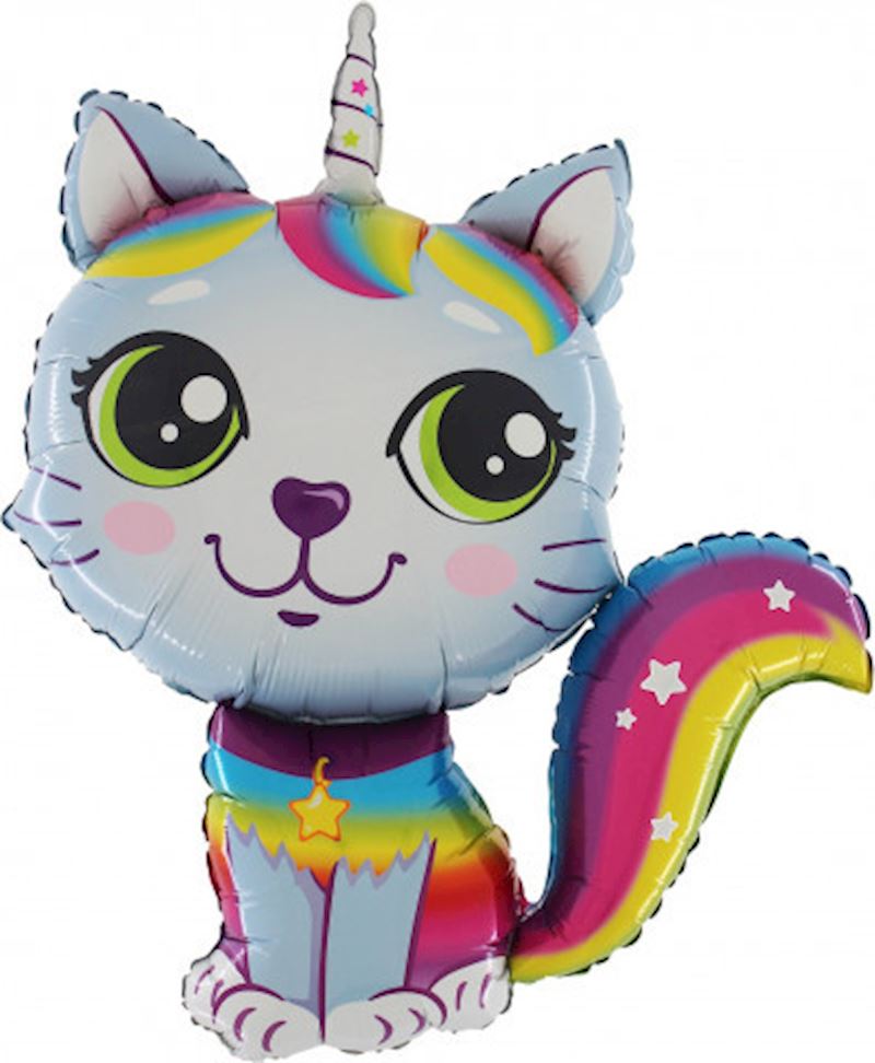 Folienballon offen hellblau 95 Einhornkatze Rainbow Cat