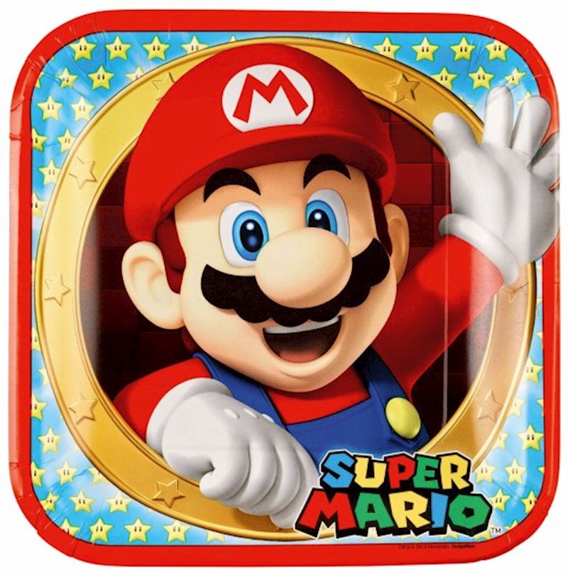 Einweg Pappteller Super Mario 8 Stück, 23x23 cm