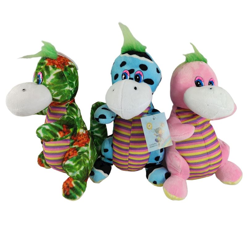 Peluche dino 23 cm 3 sort. 