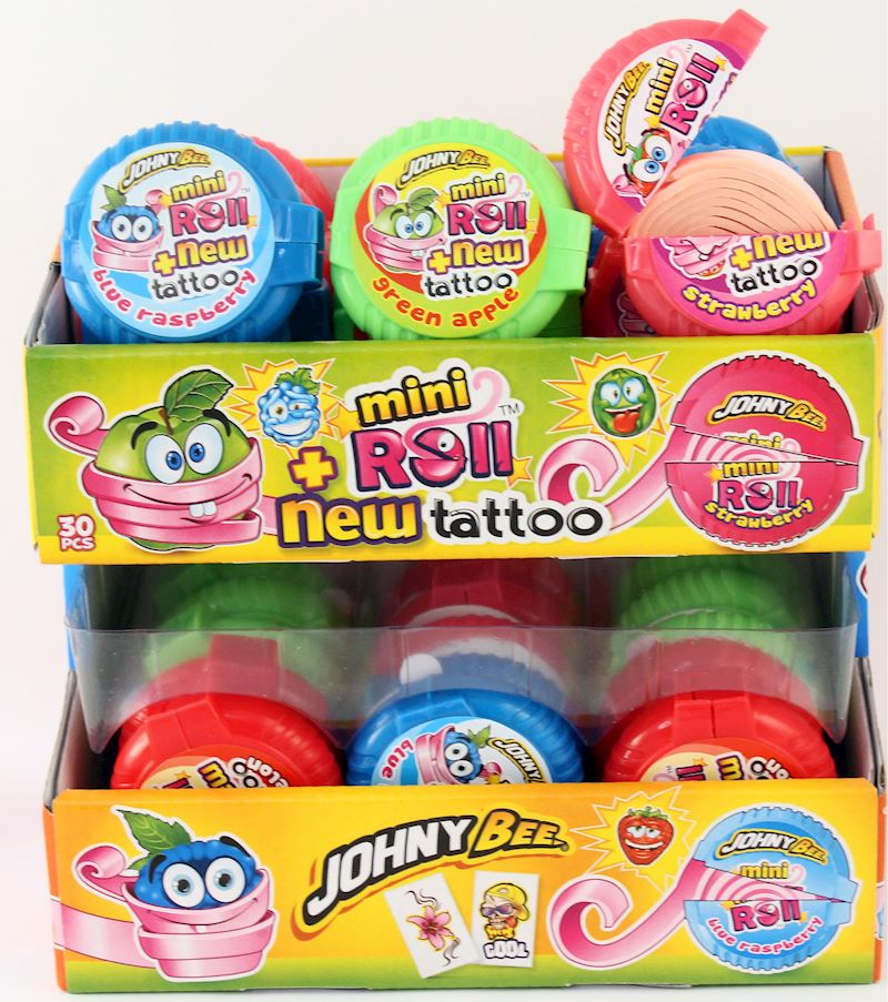 Johny Bee Bubble Gum sweet Mini Roll avec Tattoo