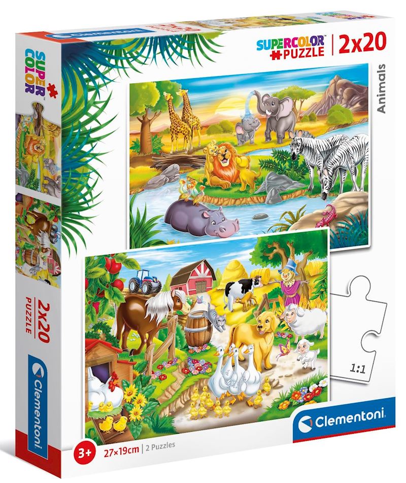 Kinder Puzzle Tiere 27x19xm, 2x20 Teile