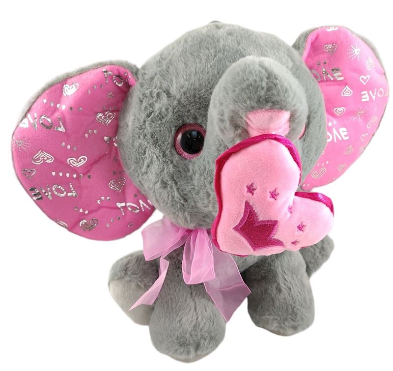 Plüsch Elefant mit Herz 35cm grau/pink