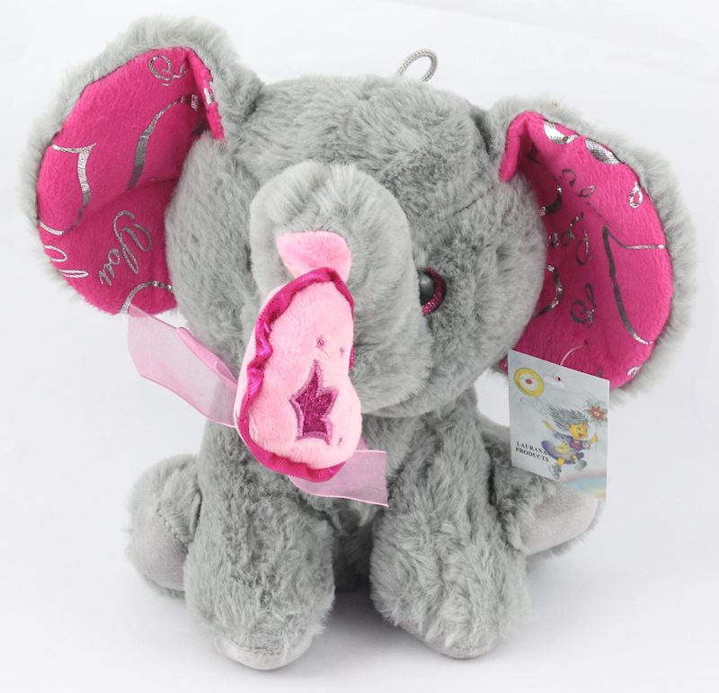 Plüsch Elefant mit Herz 20cm grau/pink