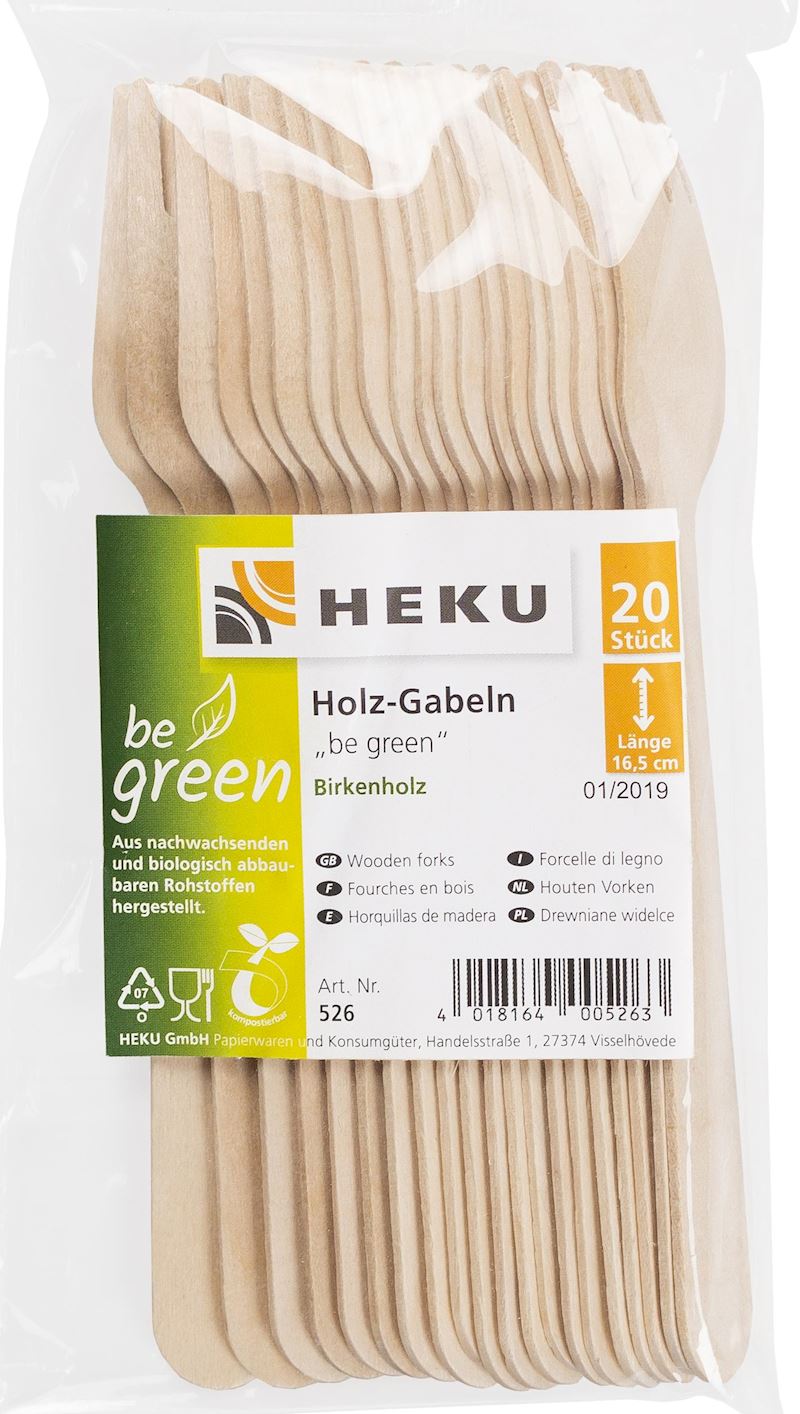Holz-Gabel be green 20 Stk. 16.5cm Birkenholz