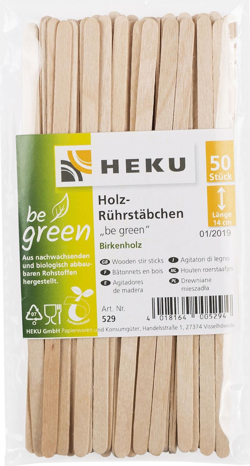 Rührstäbchen Holz be green 50 Stk. 14cm Birkenholz