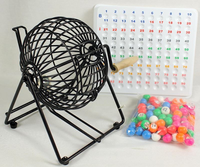 Lotto Zahlenmischer klein mit bunten Kugeln und Tableau