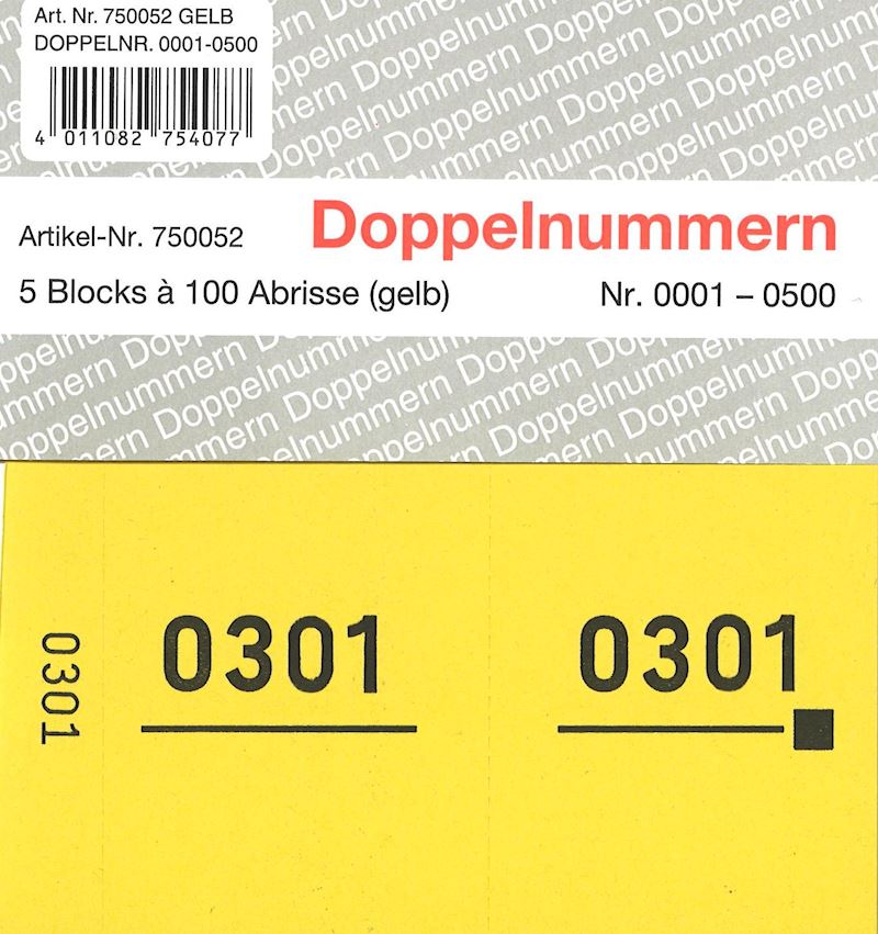 Doppelnummern Serie Nr. 1-500 gelb 120x60mm