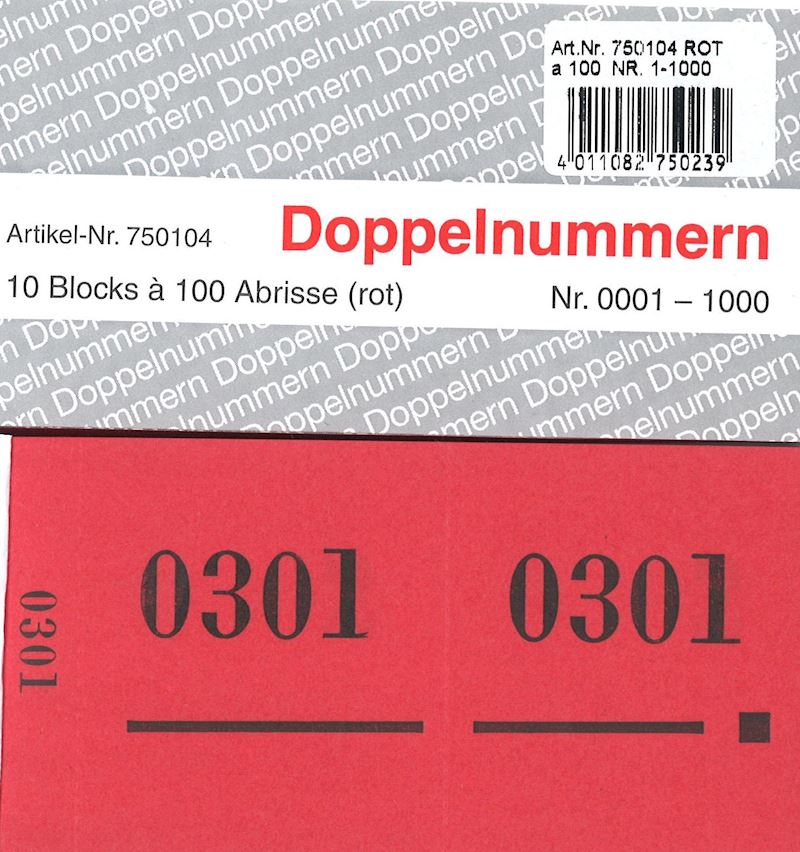 Doppelnummern Serie Nr. 1-1000 rot 120x60mm