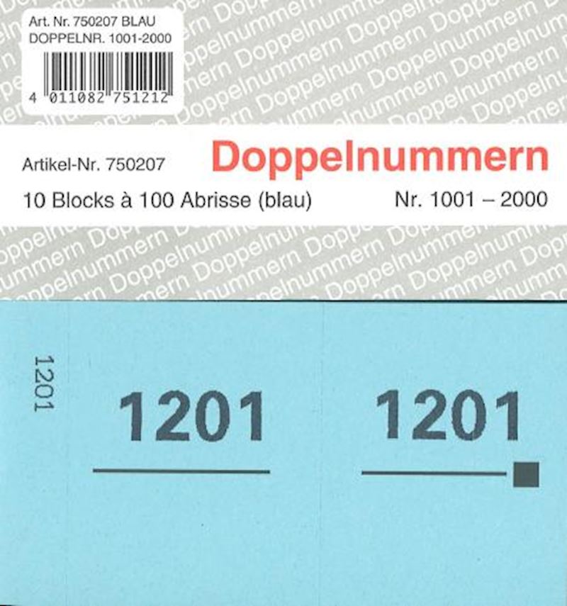 Doppelnummern Serie1001-2000 blau 120x60mm