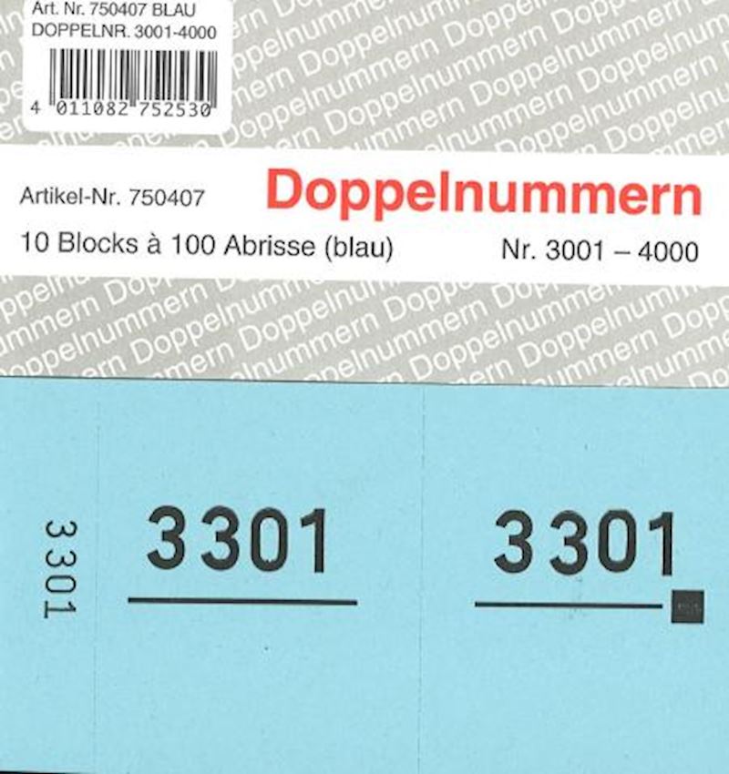 Doppelnummern Serie 3001-4000 blau 120x60mm