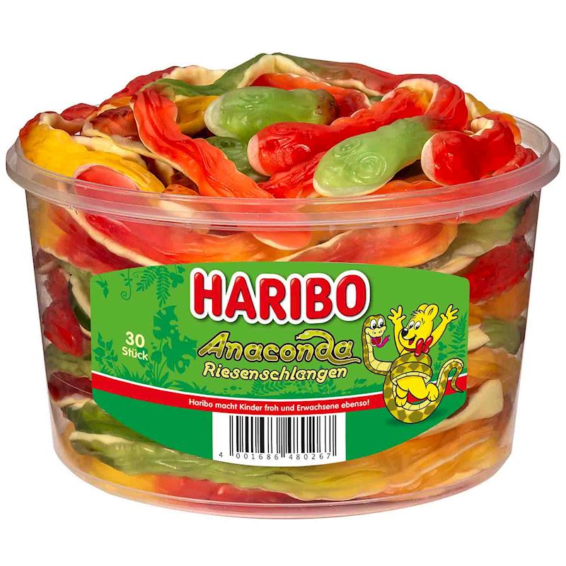 HARIBO serpentins ANACONDA goût de fruit, 30 pièces