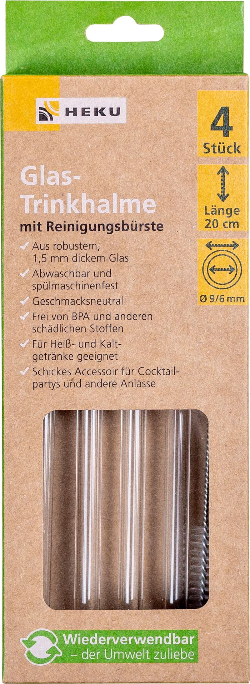 Trinkhalme Glas 4er-Set 20cm inkl. Reinigungsbürste