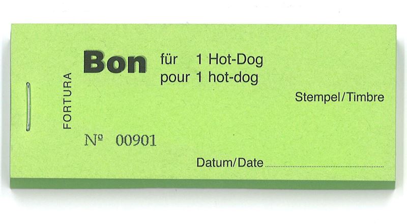 Bonblöckli mit 100 Bons für 1 Hot-Dog