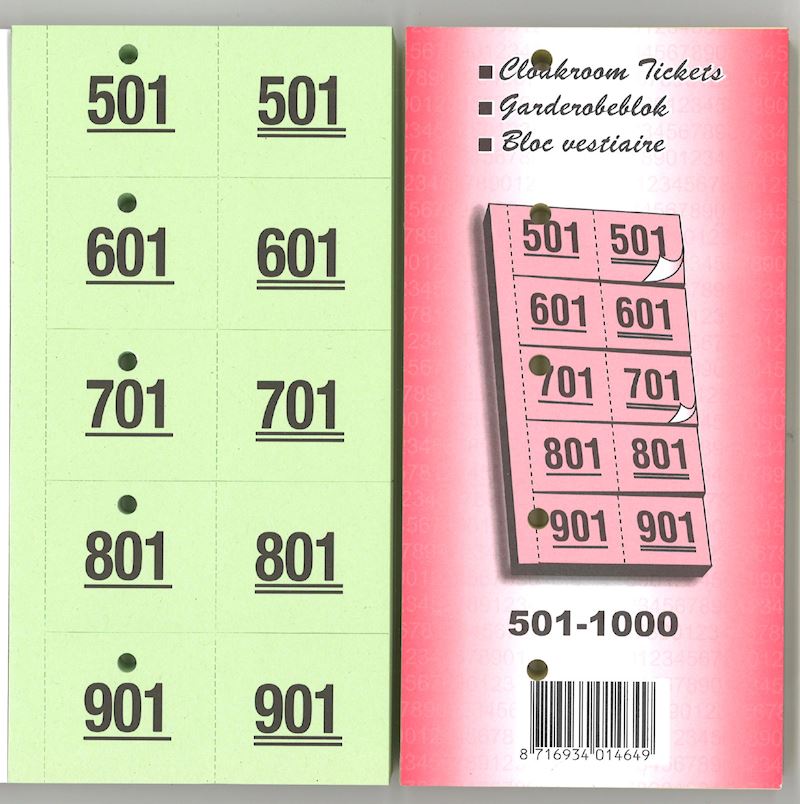 Ticket de vestiaire avec trou 501-1000 vert 98 x 38 mm