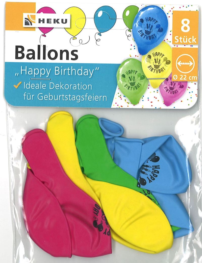 Ballon Happy Birthday 8 Stk. diamètre 22cm