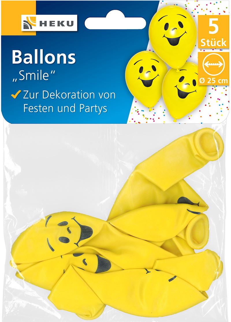 Ballons Smile jaune 5 pcs, 25cm