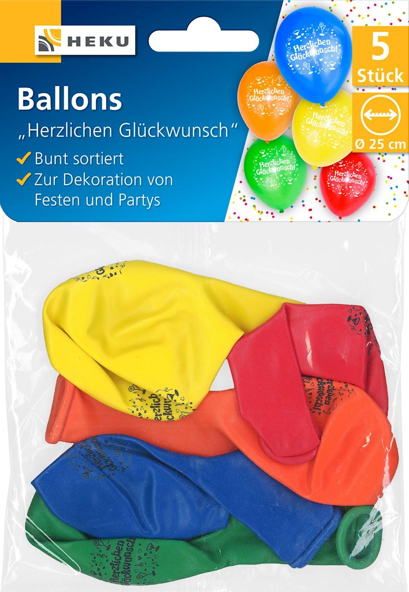 Ballone Herzlichen Glückwunsch 5 Stk. 25cm DM, bunt sortiert