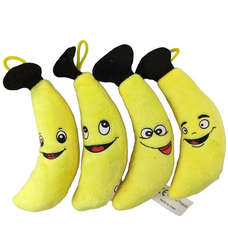 Plüsch Banane 13cm gelb mit Gesicht 4xsort.