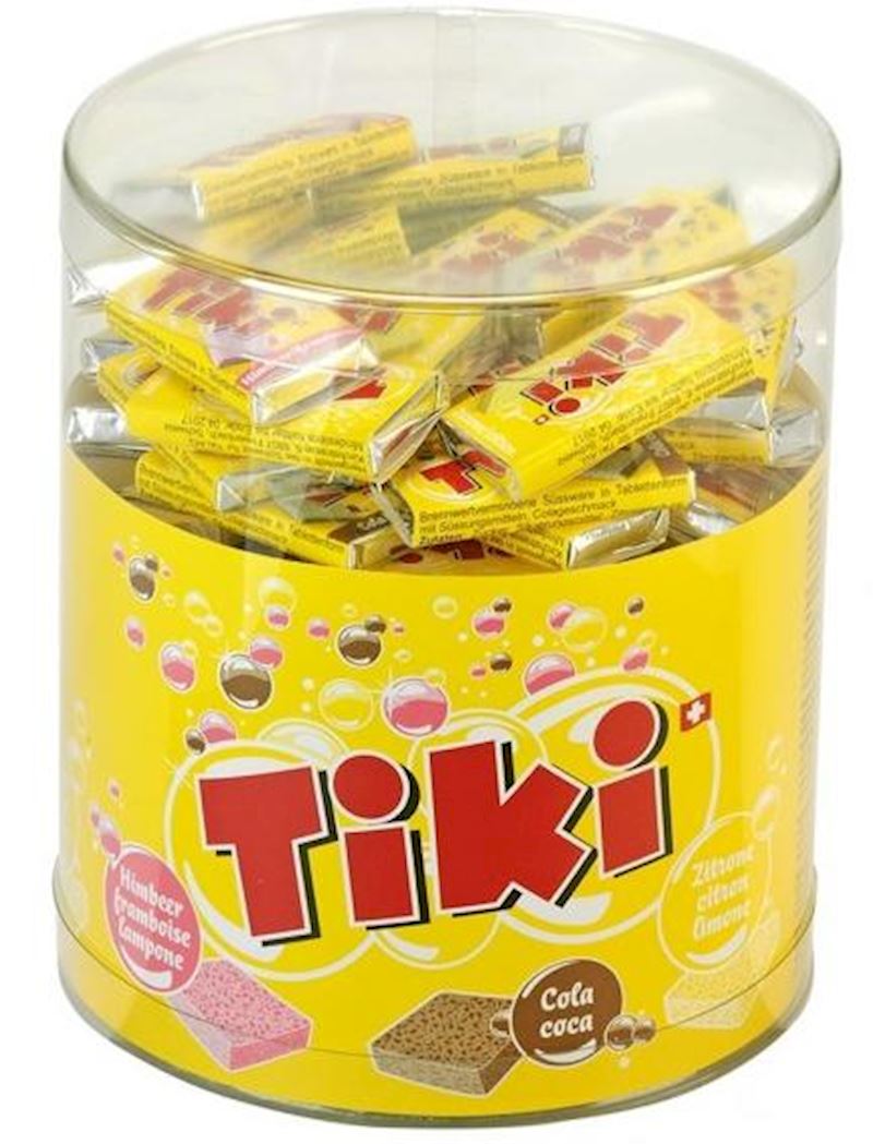 Tiki boîte à 100 pièces Assortiment de cola, framboise, citron.