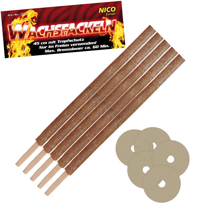 Flambeau en cire 45cm 5 pièces en sac
