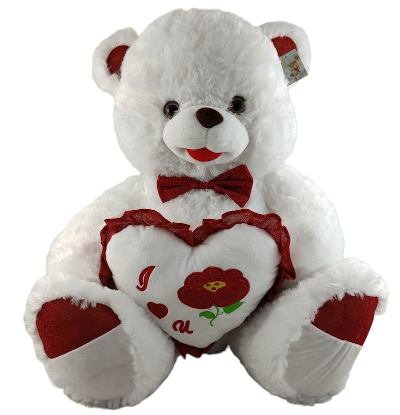 Peluche ours blanc avec coeur 60 cm