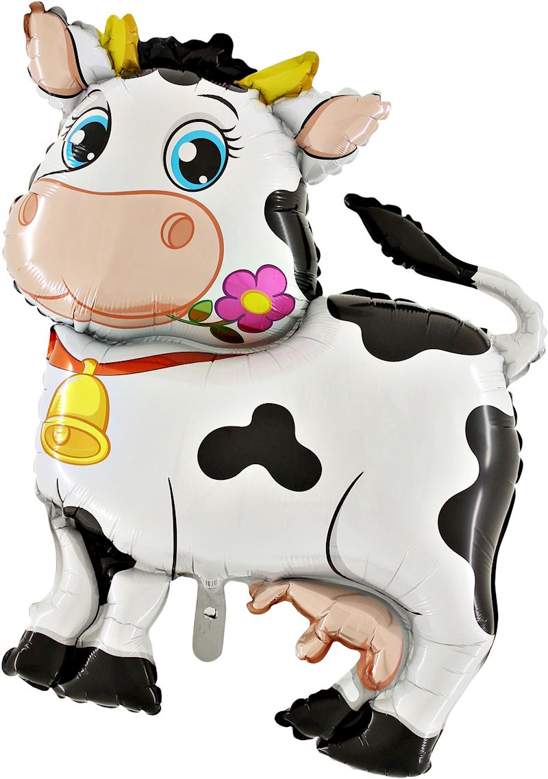 Folienballon offen Kuh mit Glocke und Blume 112 cm