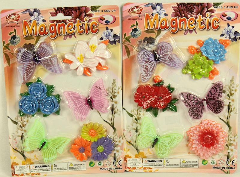 Magnet-Set 2 x sort. Schmetterlinge & Blumen