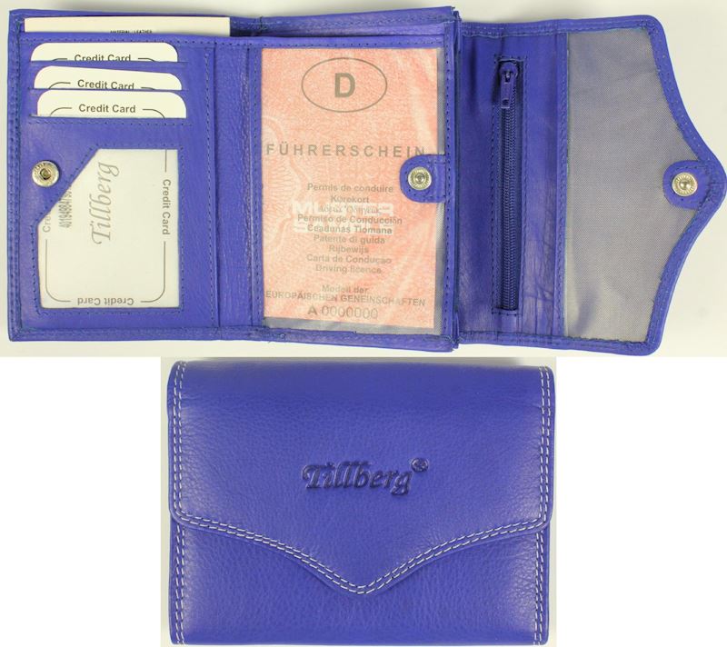 Damen Geldbörse Leder blau 12.5x10x1.5cm