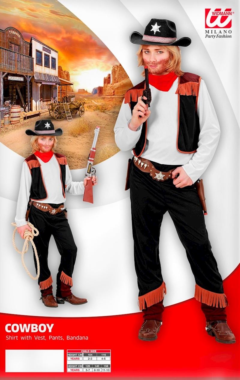 Kostüm Cowboy 128cm Hose, Shirt, Weste, Halstuch