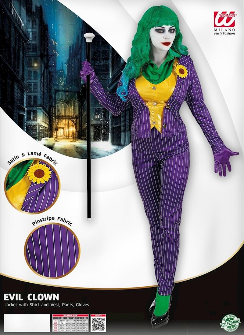 Kostüm Mad Joker Clown Lady Grösse M