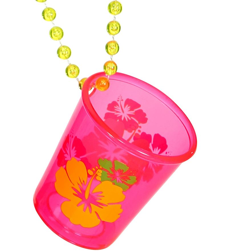 Shotglas an Halskette pink mit Blumendruck