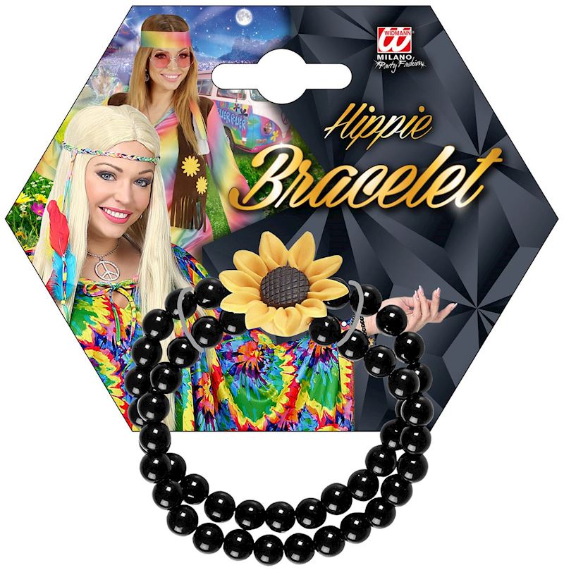 Bracelet de perles de hippie avec tournesol, noir