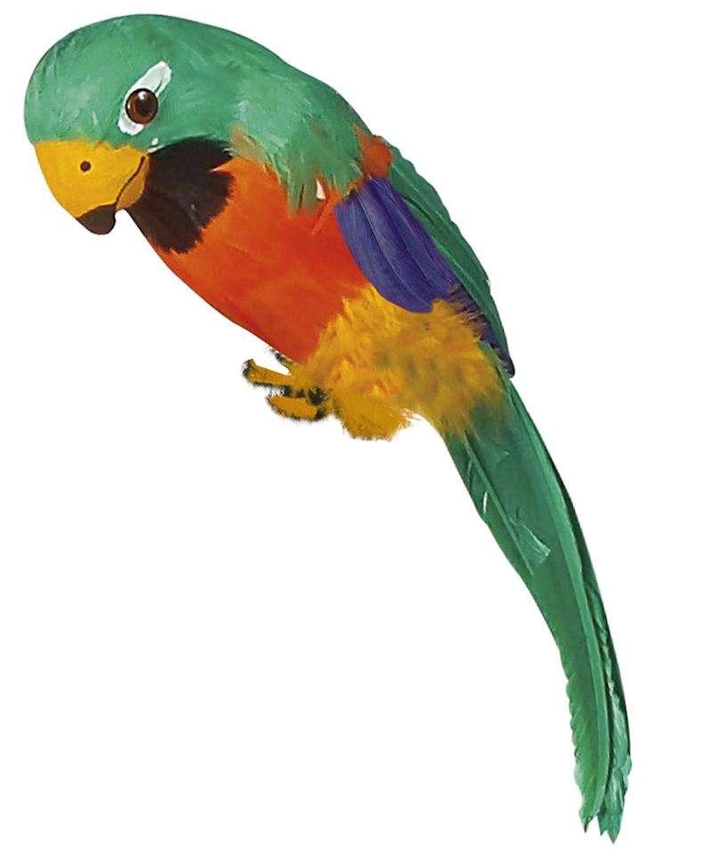 Papagei grün mit Federn 35cm mit Gummiband